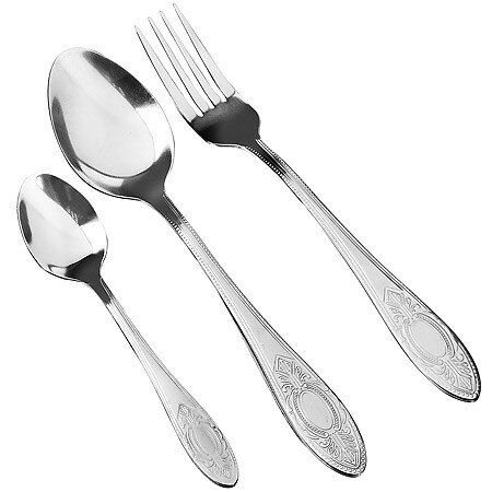 40539 (в уп.12наб.) - Набор столовых приборов 18пр [01110601] 40539 (в уп.12наб.) - Набор столовых приборов 18пр. в подарочной упаковке Серебро (Ложка столовая 19,5х4,1см. - 6шт, вилка столовая 19,5х2,4см. - 6шт, ложка чайная 14х2,8см. - 6шт.), материал: нержавеющая сталь.