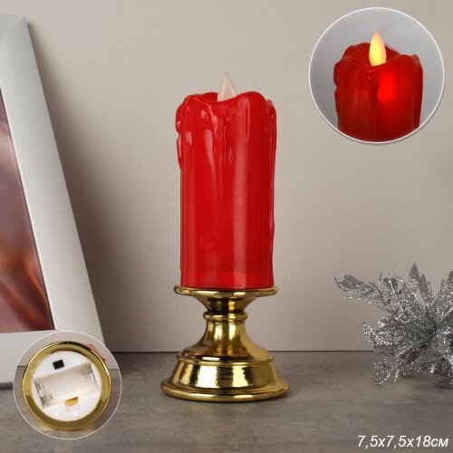 737394 (в уп.120шт.) - Свеча светодиодная 7х18см. [01110427] 737394 (в уп.120шт.) - Свеча светодиодная 7х18см. / 228L /, красная, материал: пластик.
