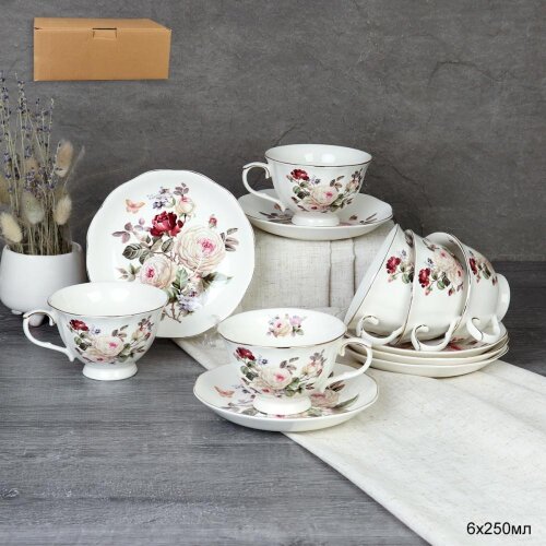 729928 (в уп.8наб.) - Чайный набор 12пр. 250мл на [01111429] 729928 (в уп.8наб.) - Чайный набор 12пр. 250мл на ножке. / RS/12-FY230903 Grey /, материал: фарфор.