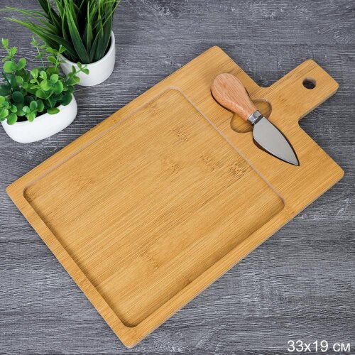 728196 (в уп.48шт.) - Доска разделочная 33х19см. и [01106813] 728196 (в уп.48шт.) - Доска разделочная 33х19см. и нож для сыра / WE-600 /, миатериал: дерево, металл.