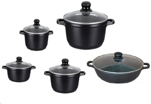748421 (в уп.4наб.) - Набор кастрюль со стекл.крыш [01110436] 748421 (в уп.4наб.) - Набор кастрюль со стекл.крышками 10пр. (2,4л, 4,2л, 6,4л, 9л + жаровня с крышкой) Антипригарное покрытие / CH-Set-421 /, материал: металл.